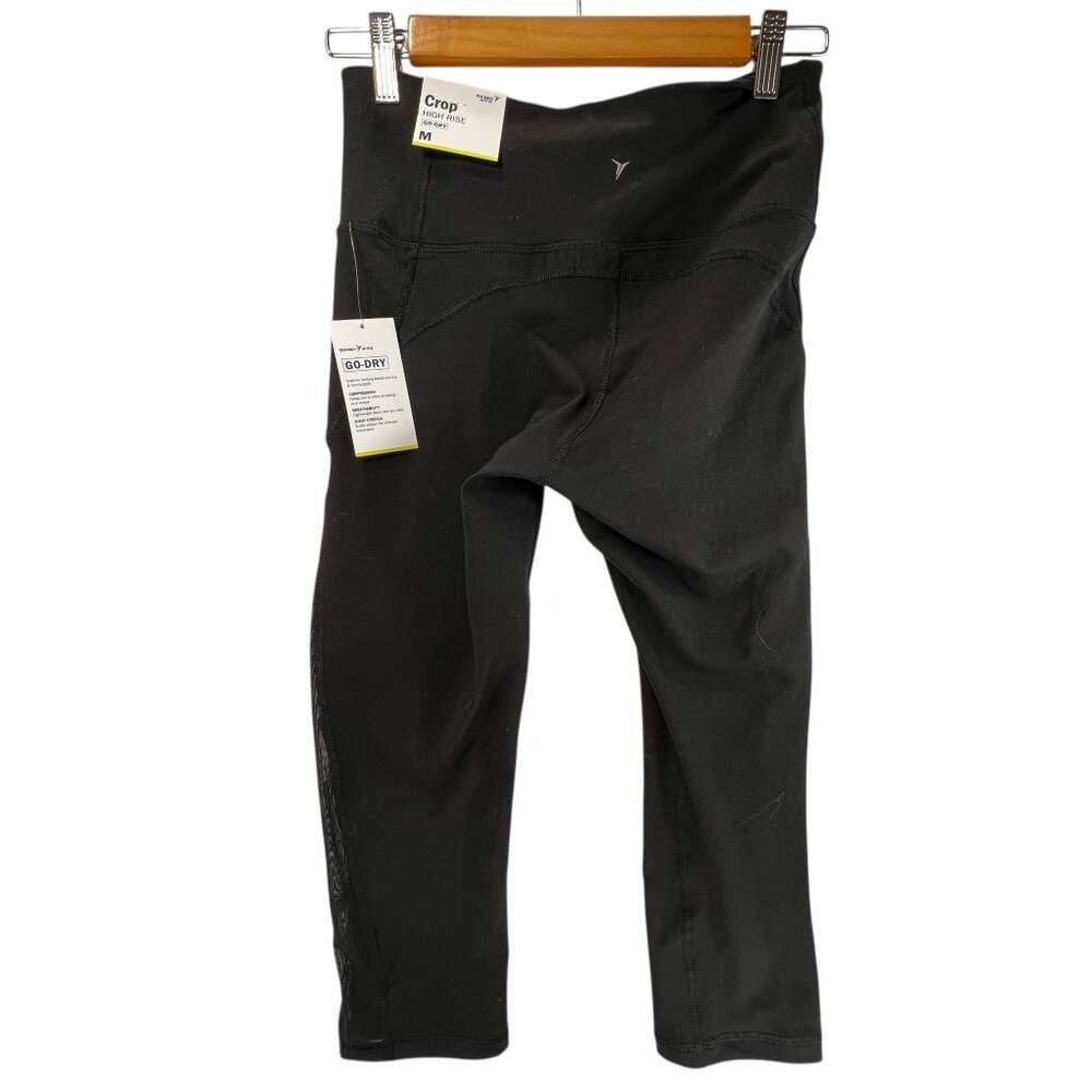 NWT Old Navy Active High Rise Crop Leggings M Black Go-Dry Mesh Panel Womens